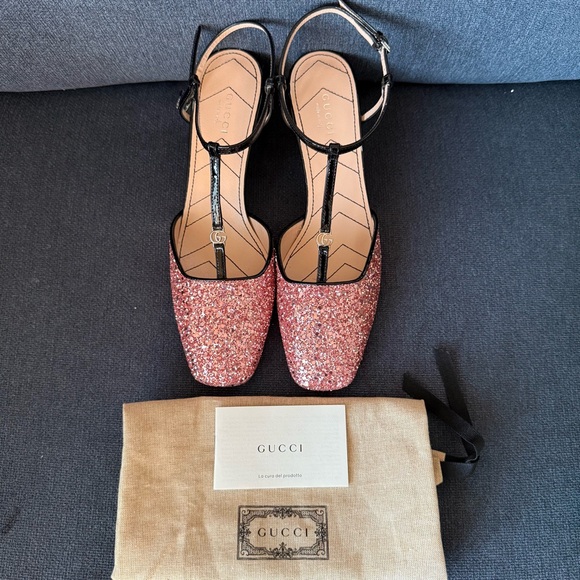New Gucci SLINGBACK PUMP WITH DOUBLE G size 38, US 8 pink sparkling - Picture 14 of 15